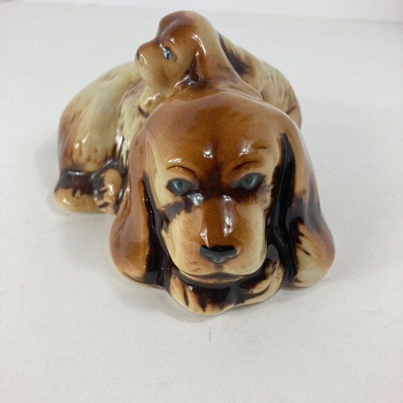 Ceramic Porcelain Momma Dog Pup Cocker Spaniel Brown 4 x 5.5 - Picture 2 of 8